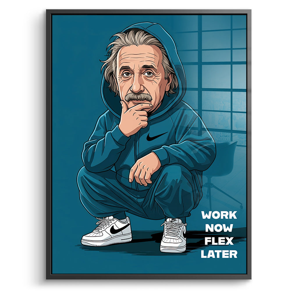 DOTCOMCANVAS Albert Einstein Swag Acrylglasbild Vorderansicht mit schwarzem Rahmen