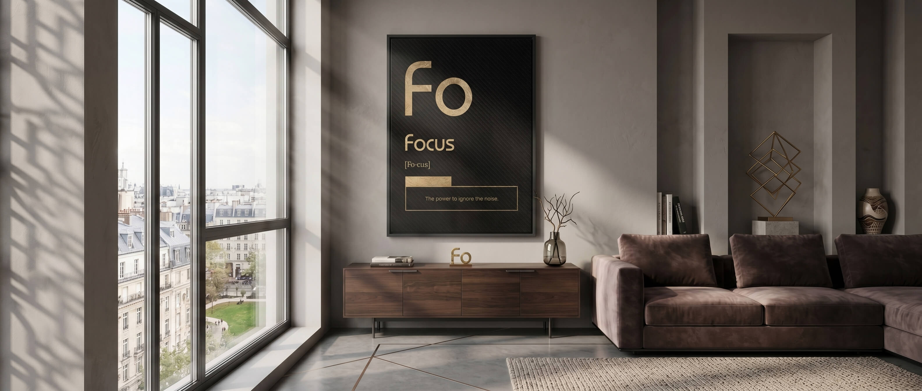 DOTCOMCANVAS® Focus (Fo) Leinwandbild Schwarz – Banner