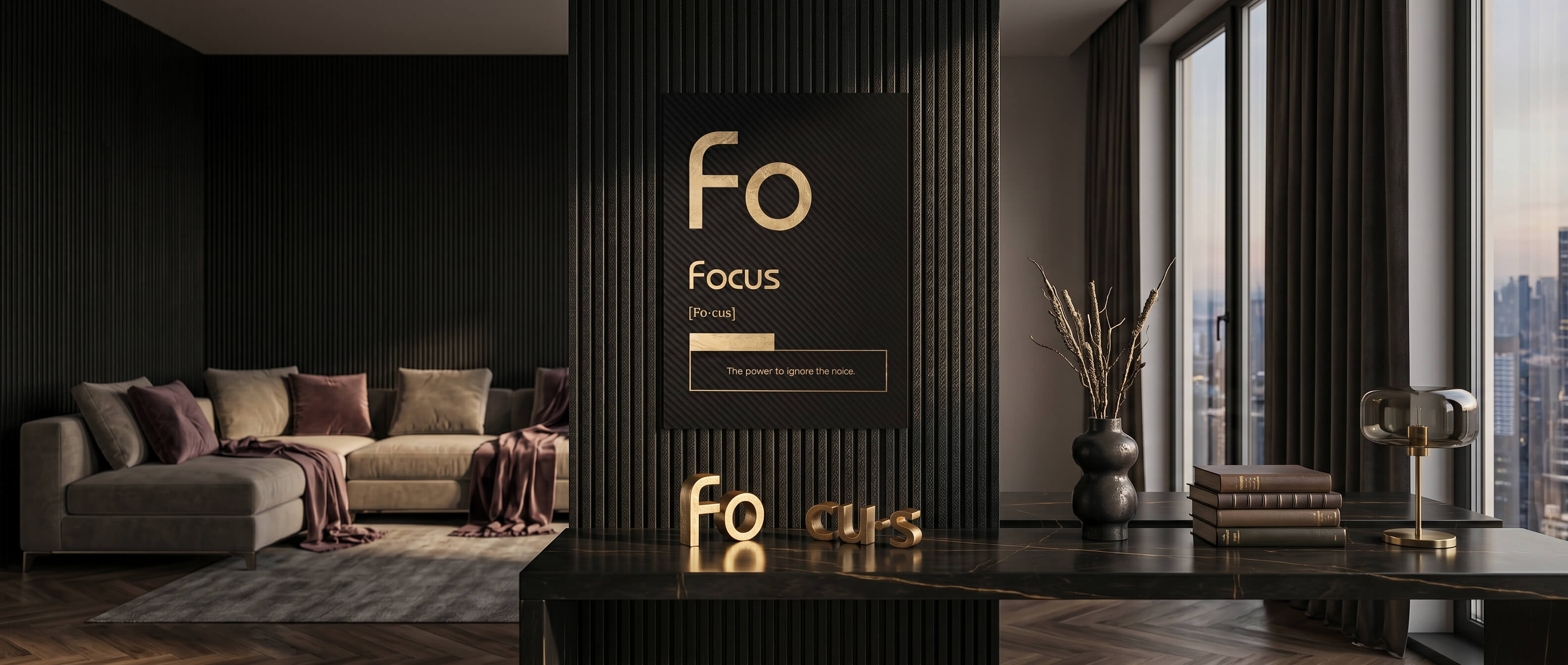 DOTCOMCANVAS® Focus (Fo) Poster Schwarz – Banner