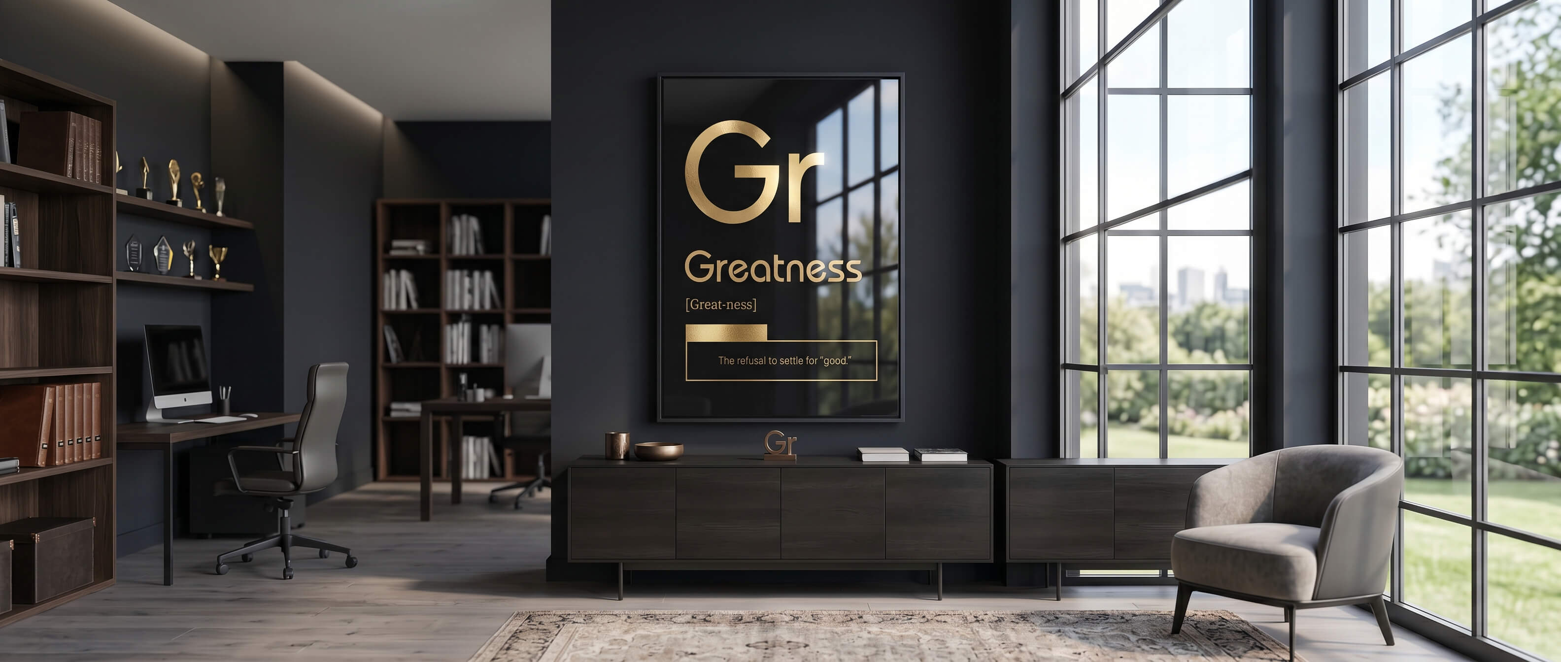 DOTCOMCANVAS® Greatness (Gr) Acrylglasbild Schwarz – Banner