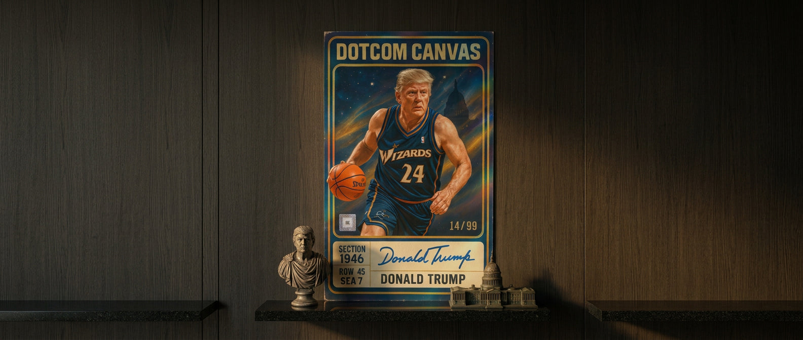 DOTCOMCANVAS Donald Trump Basketball Card Poster - Website Banner