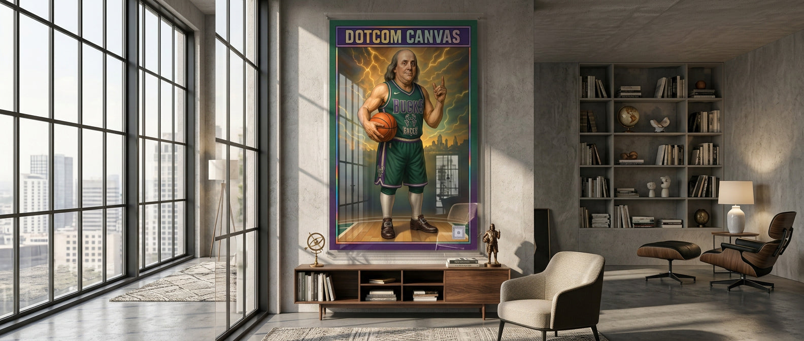 DOTCOMCANVAS® Benjamin Franklin Basketball Card Acrylglasbild Website Banner