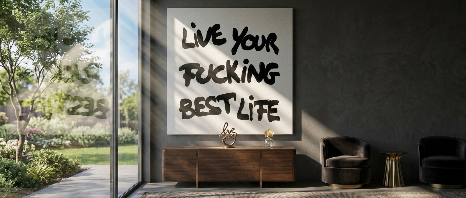 DOTCOMCANVAS live your f***ing best life Leinwandbild Banner