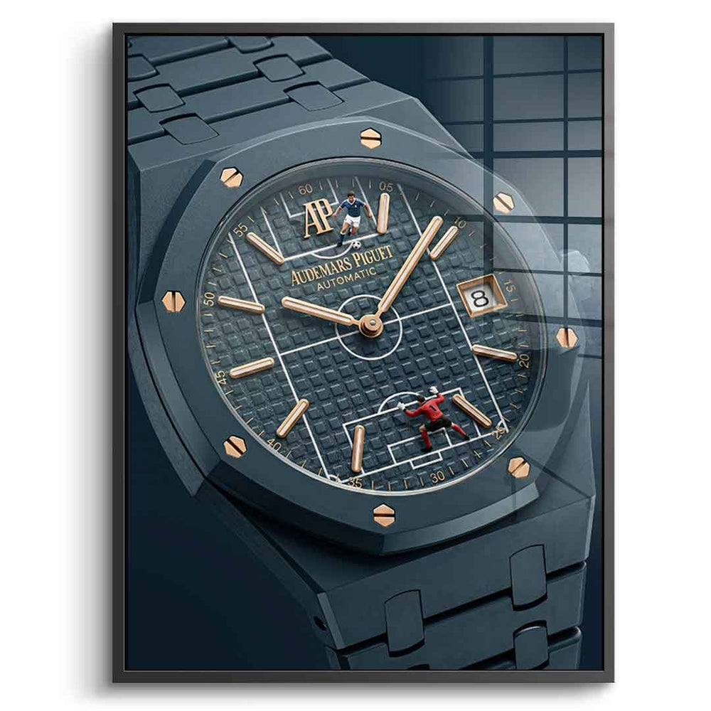 Luxury Timepiece – Football Acrylglasbild Silber Rahmen