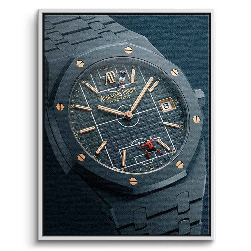 Luxury Timepiece – Football Leinwandbild Weiß Rahmen