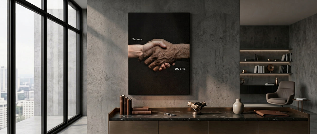 Leinwandbild Talkers Vs Doers Handshake Website Banner