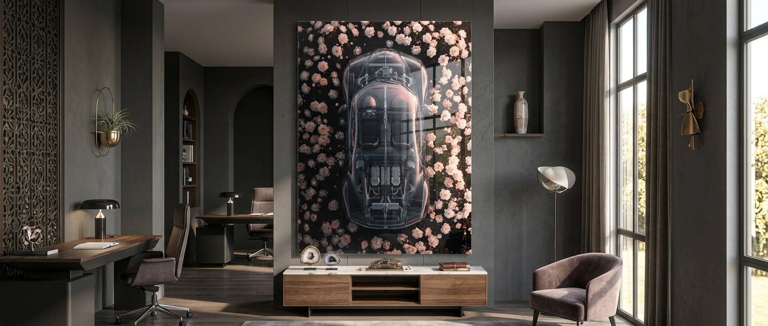 DOTCOMCANVAS® Bugatti in flowers Acrylglasbild – Banner
