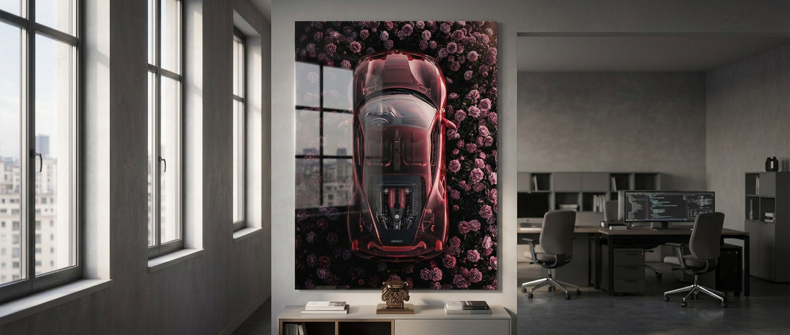DOTCOMCANVAS® Ferrari in flowers Acrylglasbild – Banner