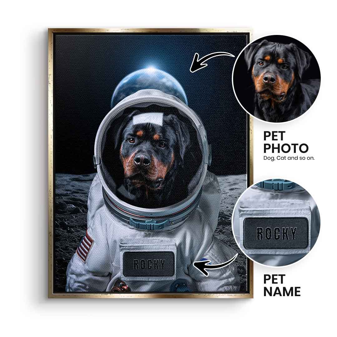 Astronaut pet portrait can be personalized