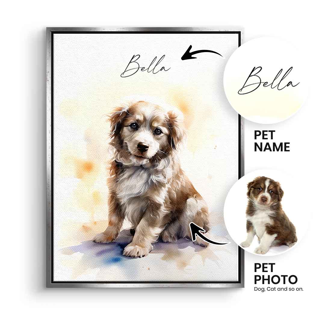Water -colored pet portrait can be personalized