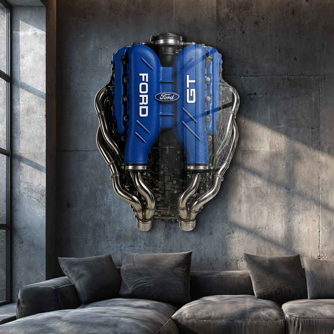 Wall sculpture ford gt engine - acrylic glass