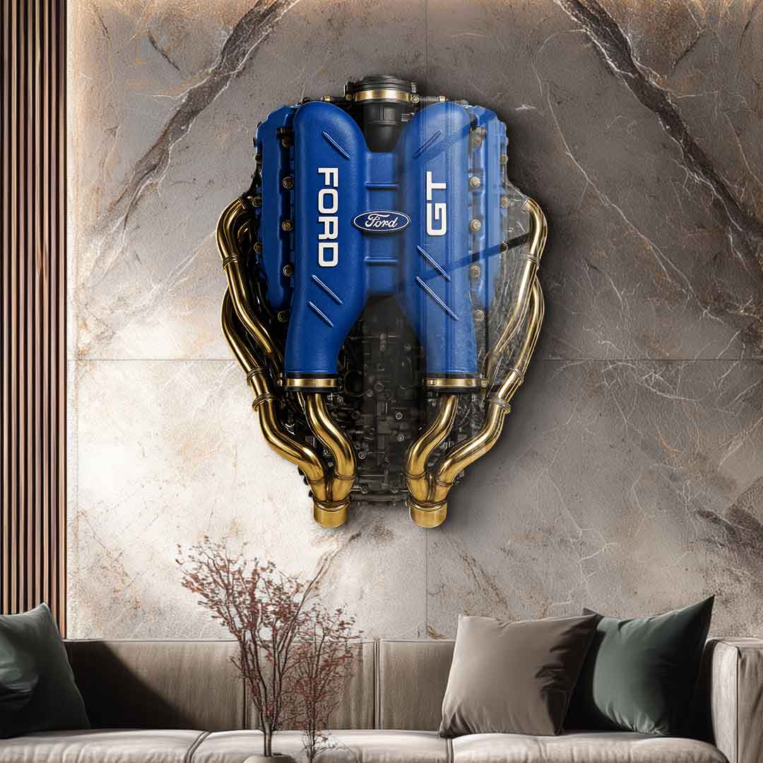 Wall sculpture ford gt engine - gold leaf
