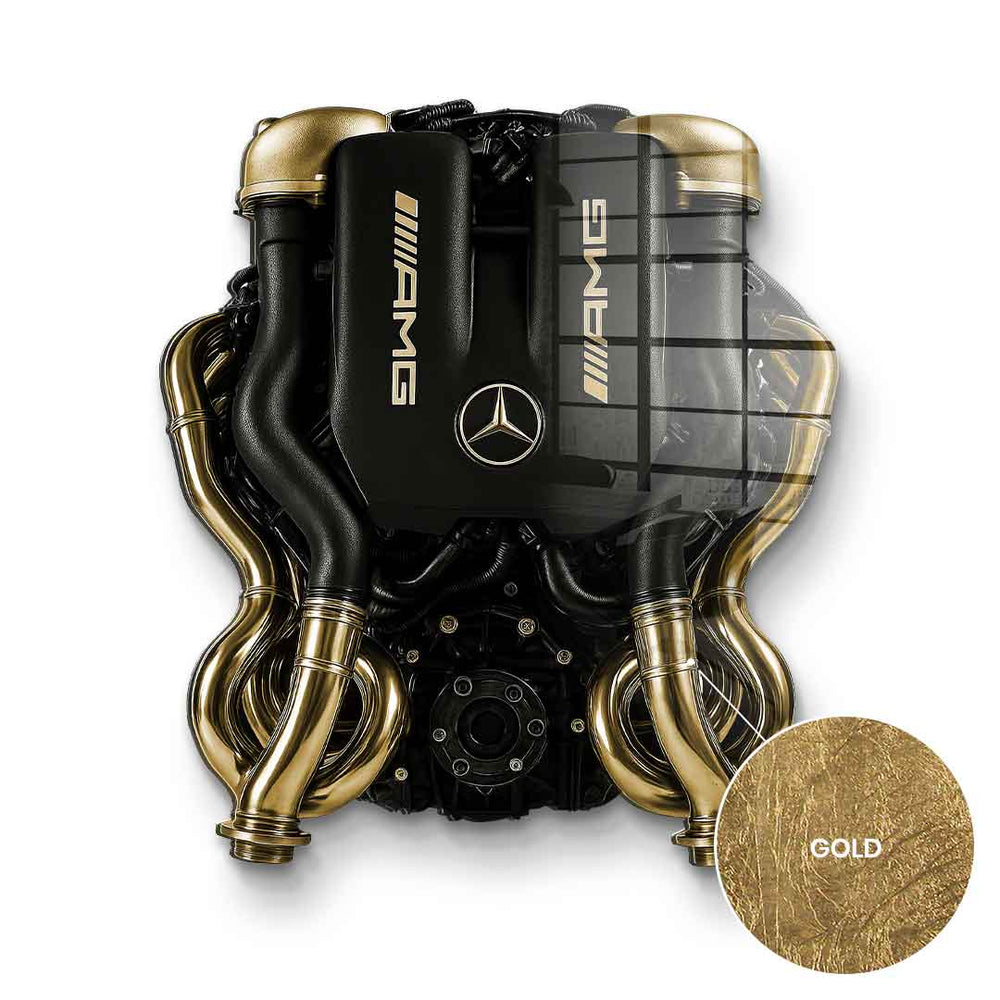 Wandskulptur Mercedes V8 Engine als Blattgoldbild – Auto Wandbild von DOTCOMCANVAS®