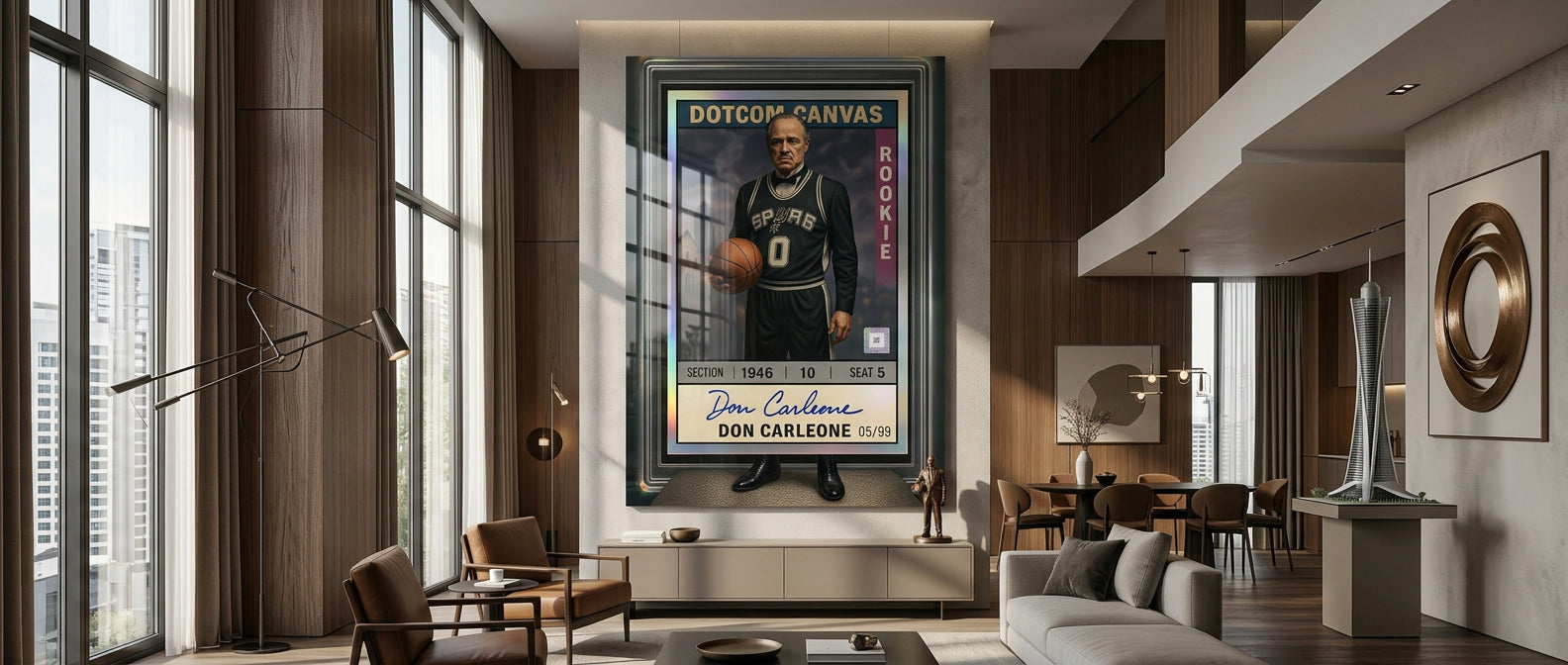 DOTCOMCANVAS Acrylglasbild Don Carleone Basketball Card Pop Art Website Banner