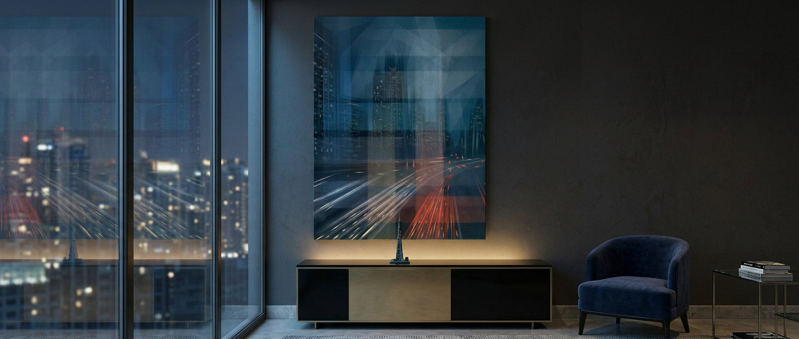 Night City with Speed - Leinwandbild Banner