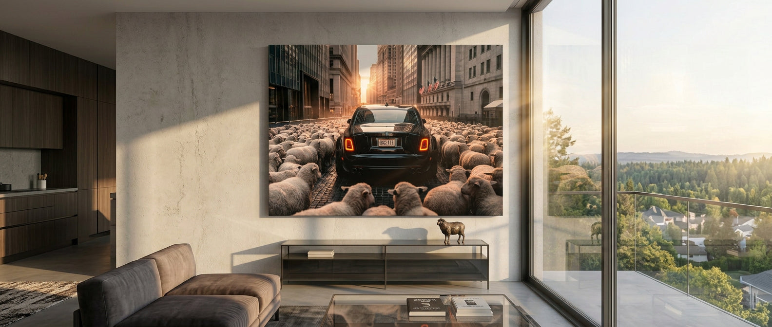 DOTCOMCANVAS Rolls Roys & Sheeps Leinwandbild Banner