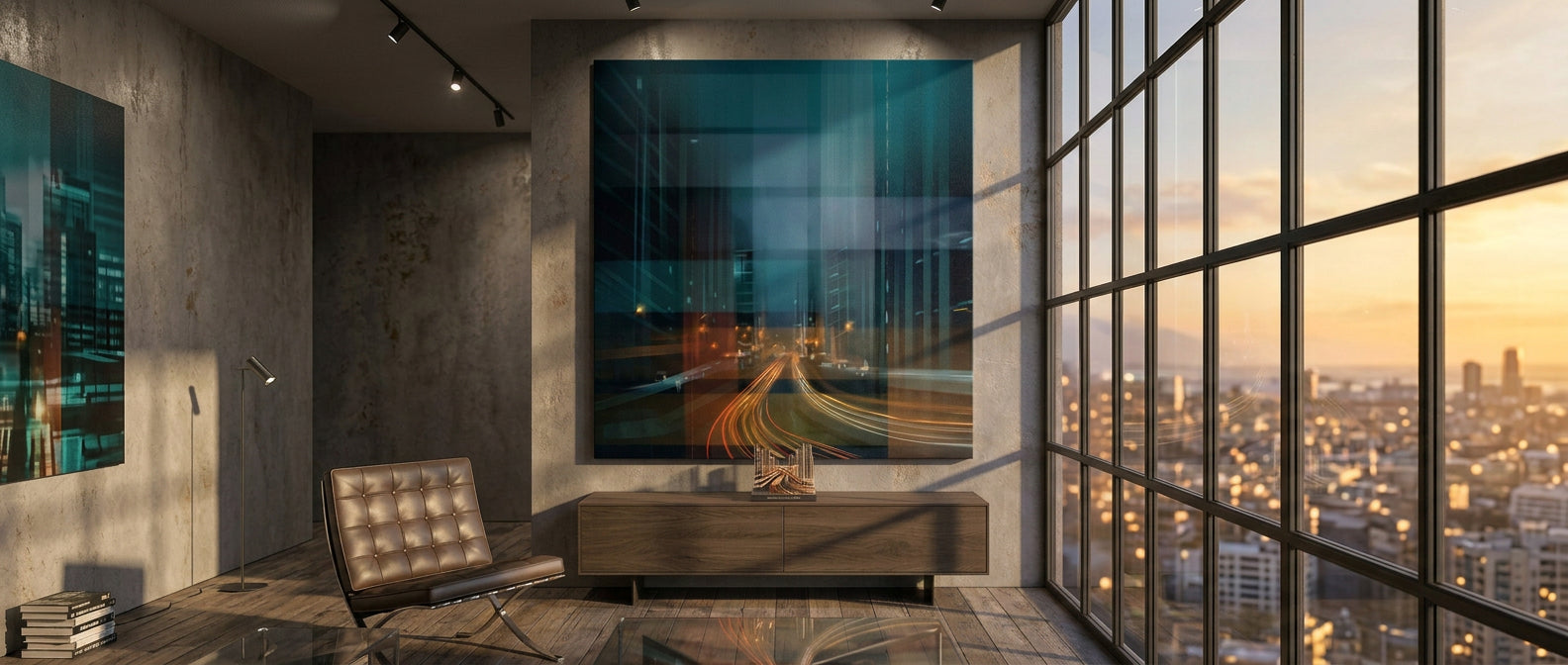 City in the Rhythm of Light Leinwandbild Banner
