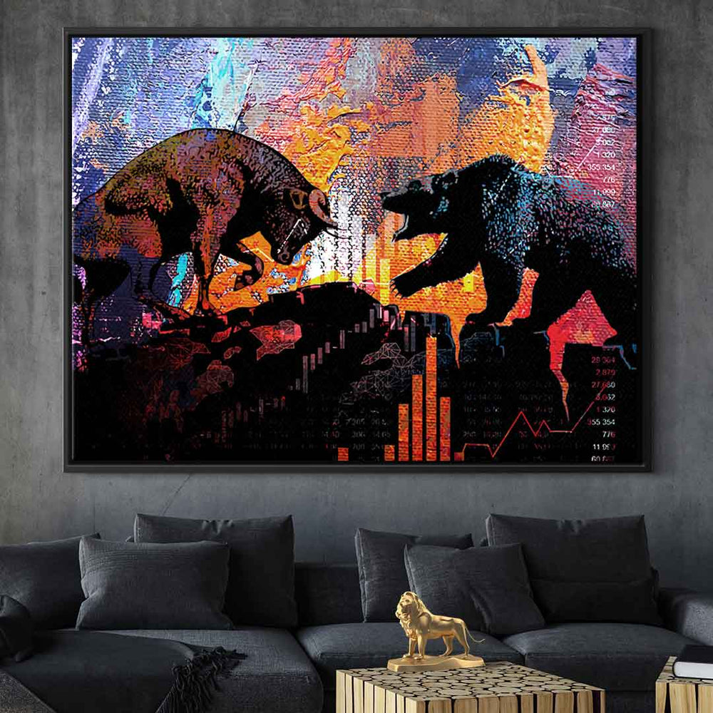 Bull Fights Bear Leinwandbild – Ansicht 2