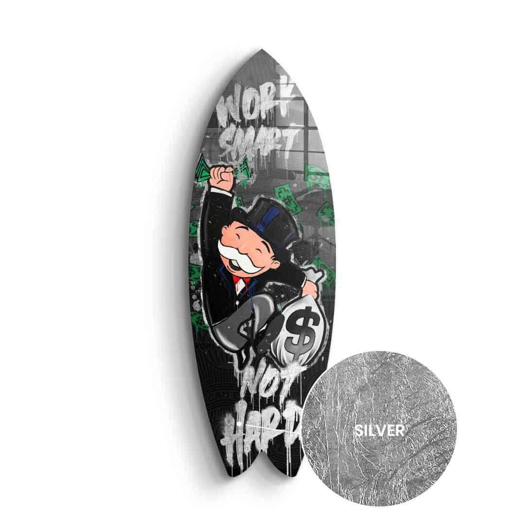 Surfboard work smart not hard - leaf silver