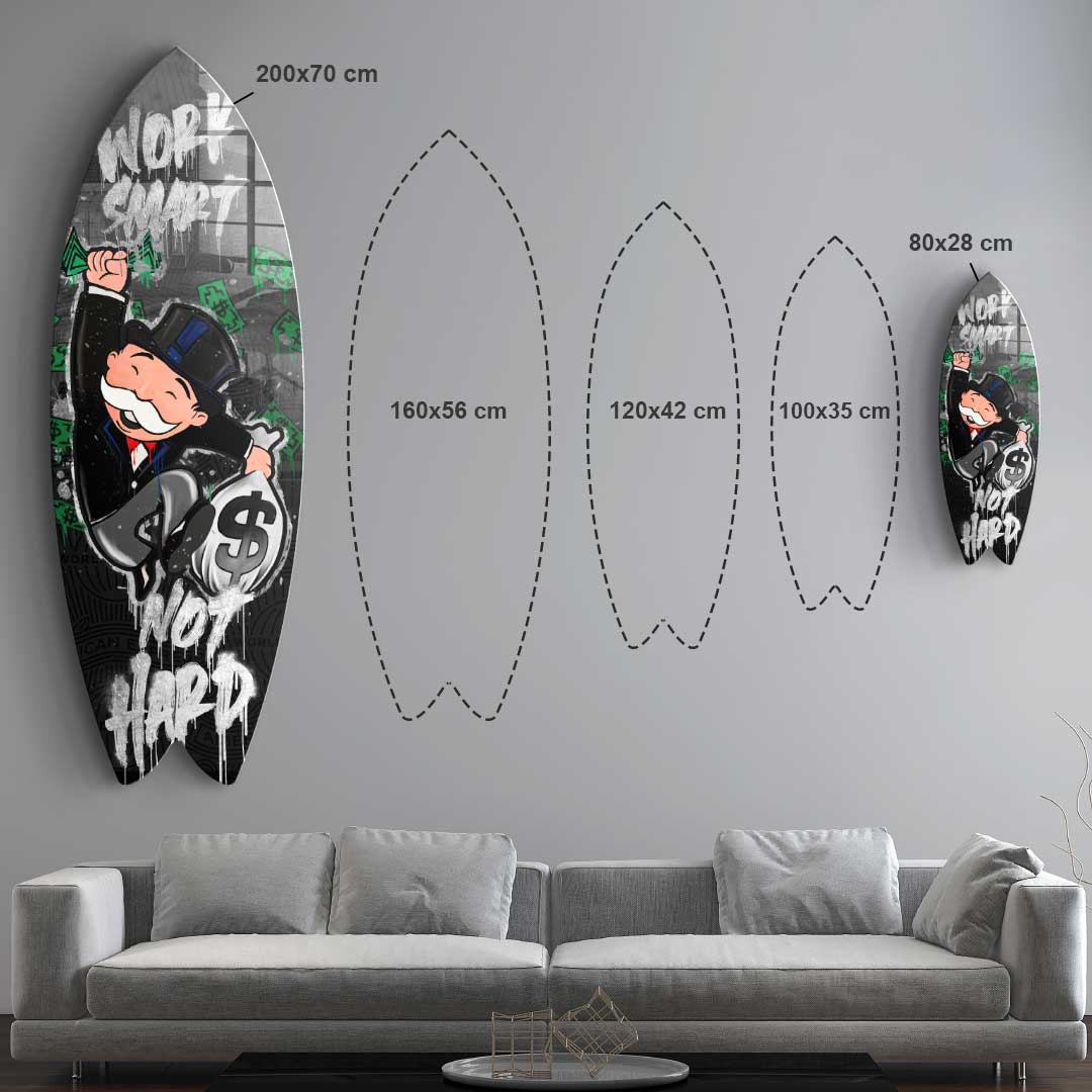 Surfboard work smart not hard - leaf silver