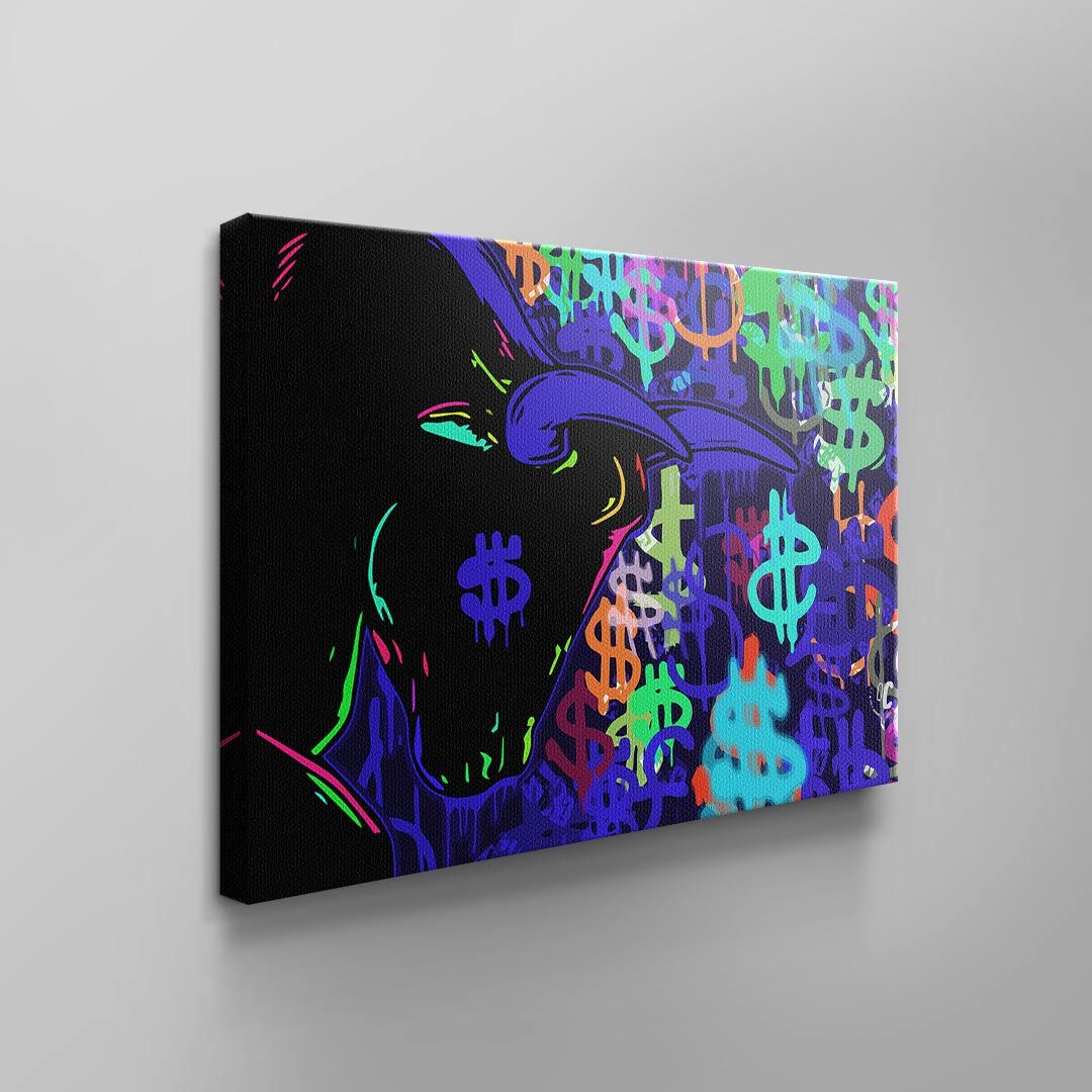 Wandbild Börsen Bulle Bunt Neon Trade
