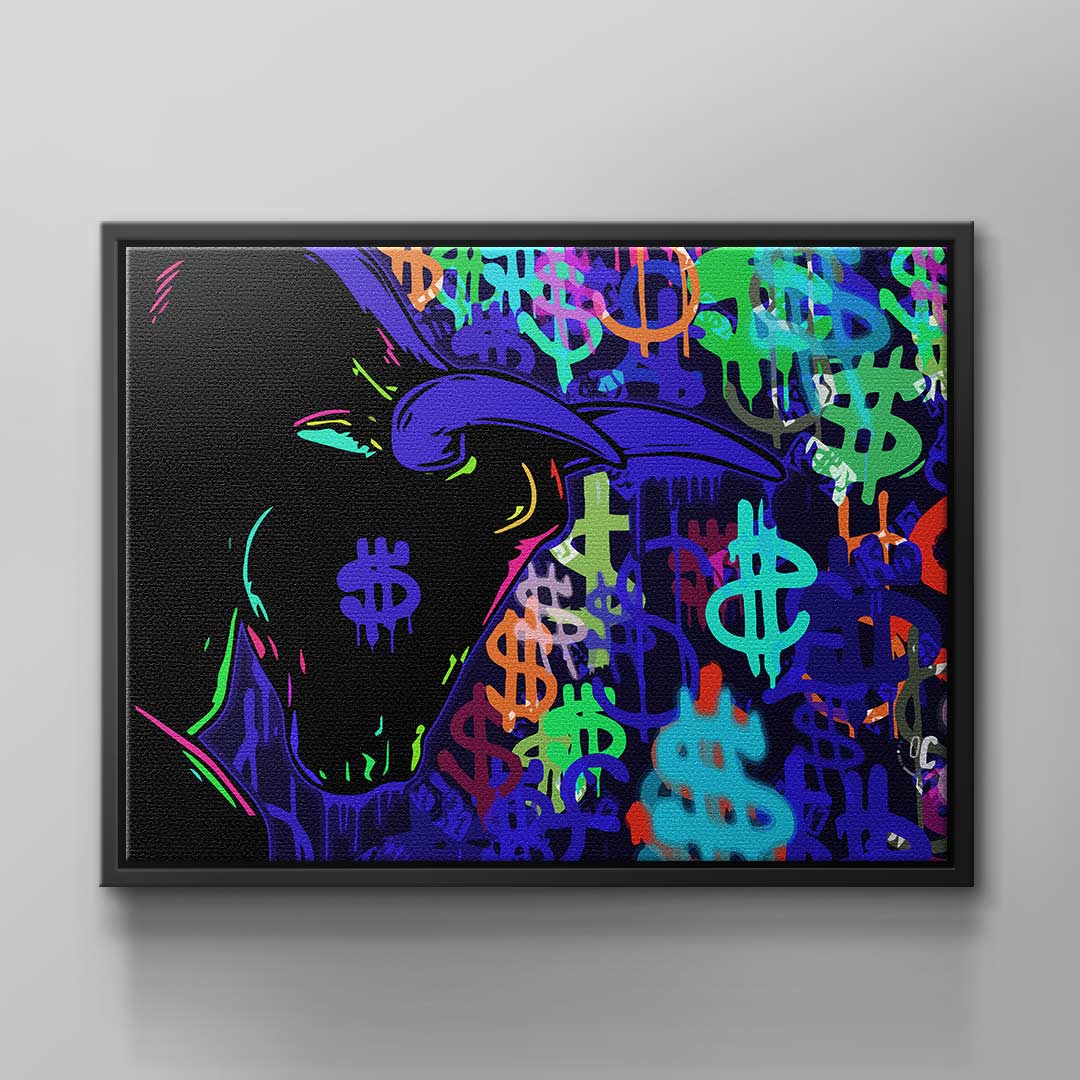 Wandbild Börsen Bulle Bunt Neon Trade