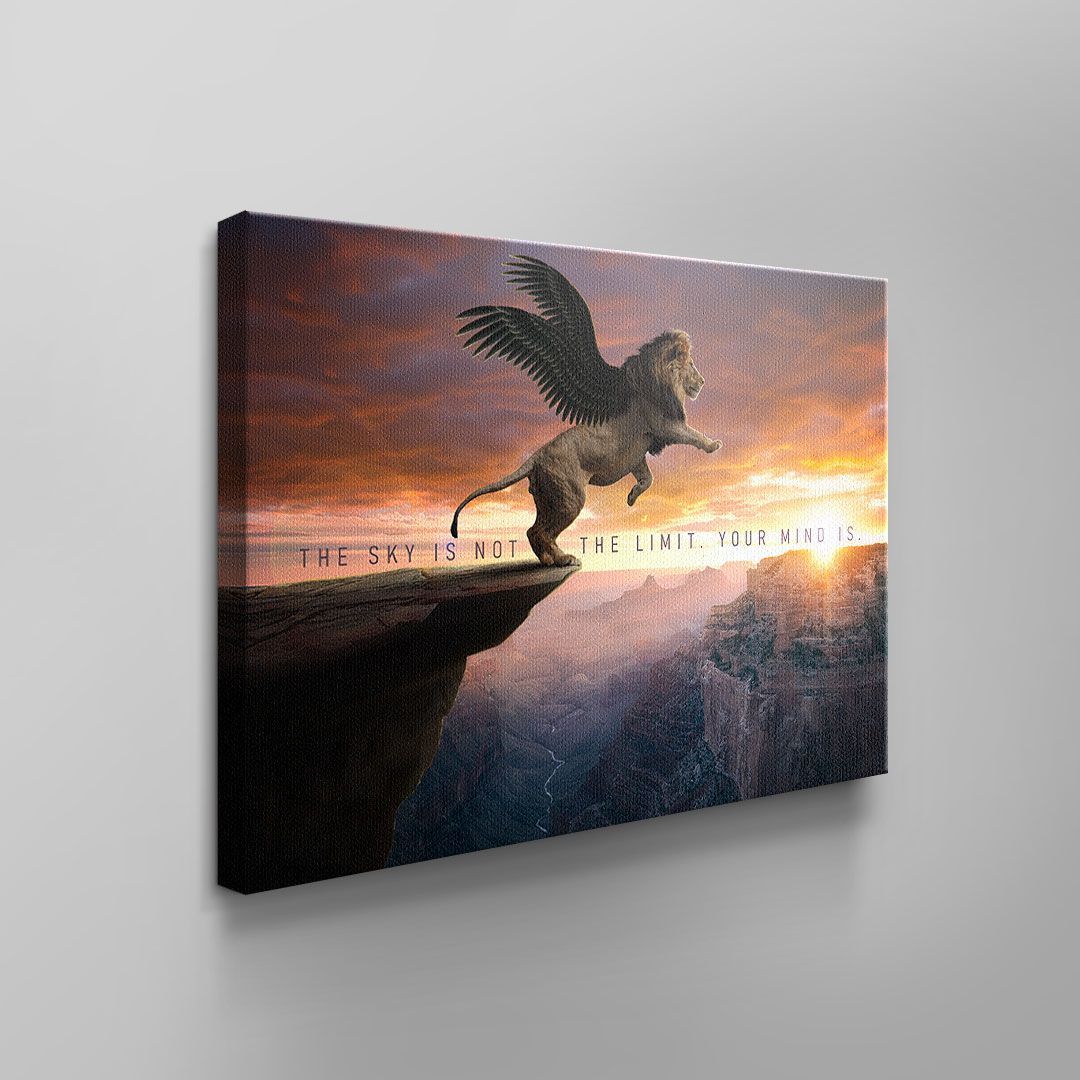 Wandbild sonnenuntergang fliegender Löwe no limit mindset