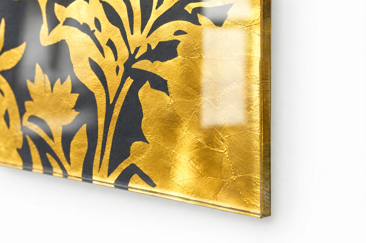 DOTCOMCANVAS 24K Feingold Bild – Detail mit echtem 24 Karat Feingold auf Acrylglas