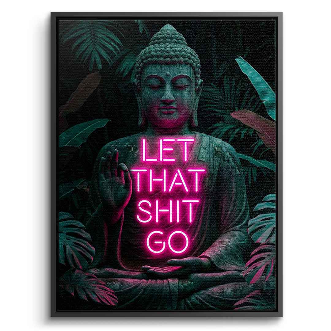 DOTCOMCANVAS® Buddah for Toilett Leinwandbild – Frontansicht mit schwarzem Rahmen