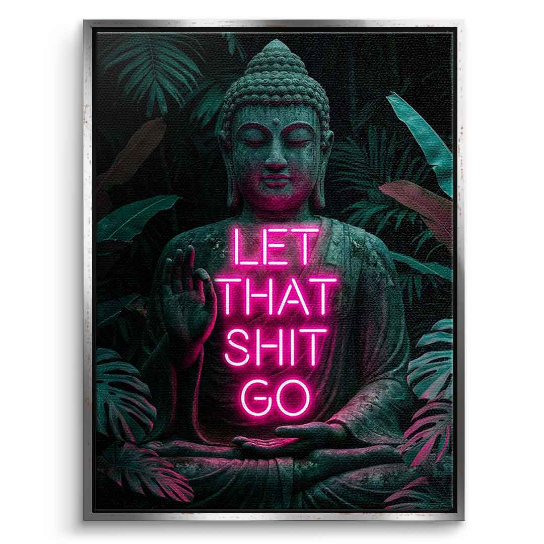 DOTCOMCANVAS® Buddah for Toilett Leinwandbild – Frontansicht mit silbernem Rahmen