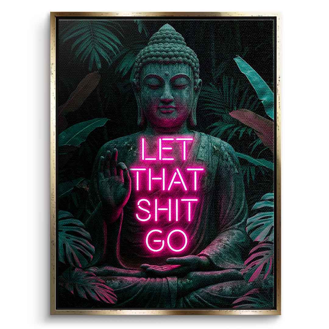 DOTCOMCANVAS® Buddah for Toilett Leinwandbild – Frontansicht mit goldenem Rahmen