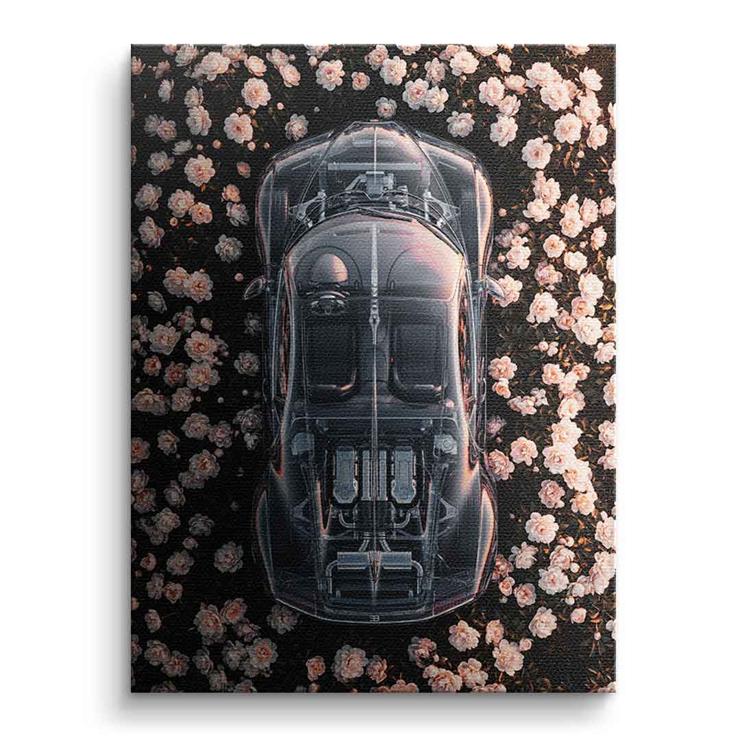 DOTCOMCANVAS® Bugatti in flowers Leinwandbild – Frontansicht ohne Rahmen