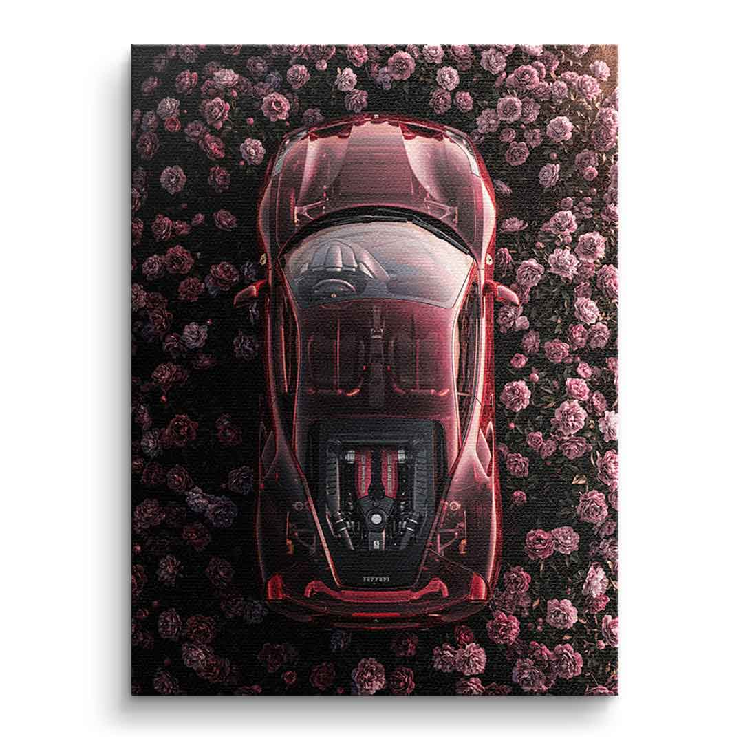 DOTCOMCANVAS® Ferrari in flowers Leinwandbild – Frontansicht