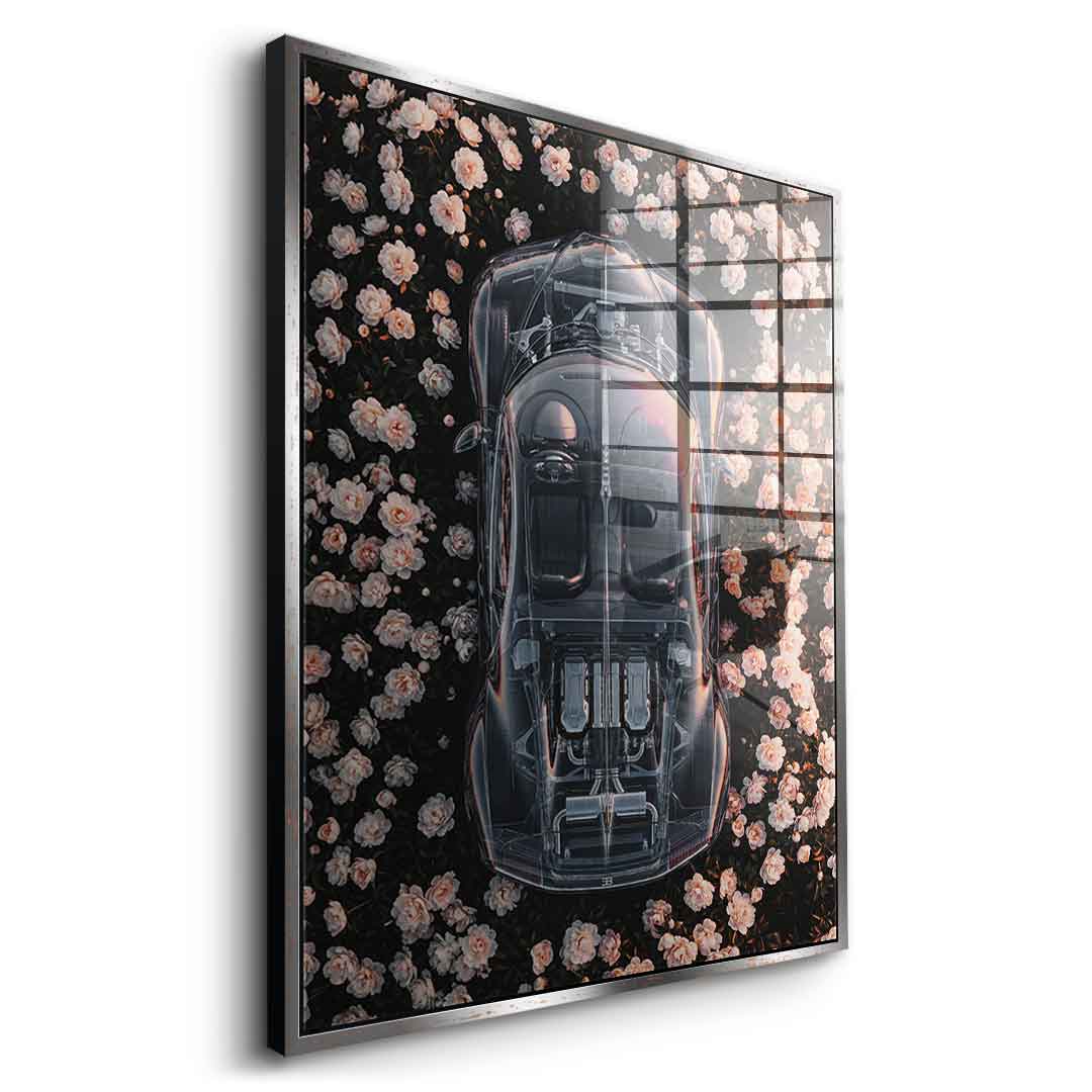 DOTCOMCANVAS® Bugatti in flowers Acrylglasbild – Detailansicht