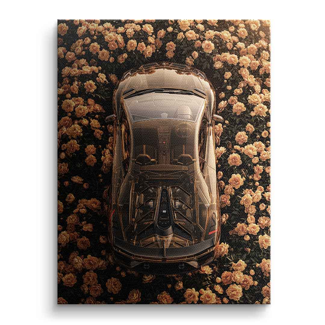 DOTCOMCANVAS® Lamborgini in flowers Leinwandbild – Rahmenlos Frontansicht