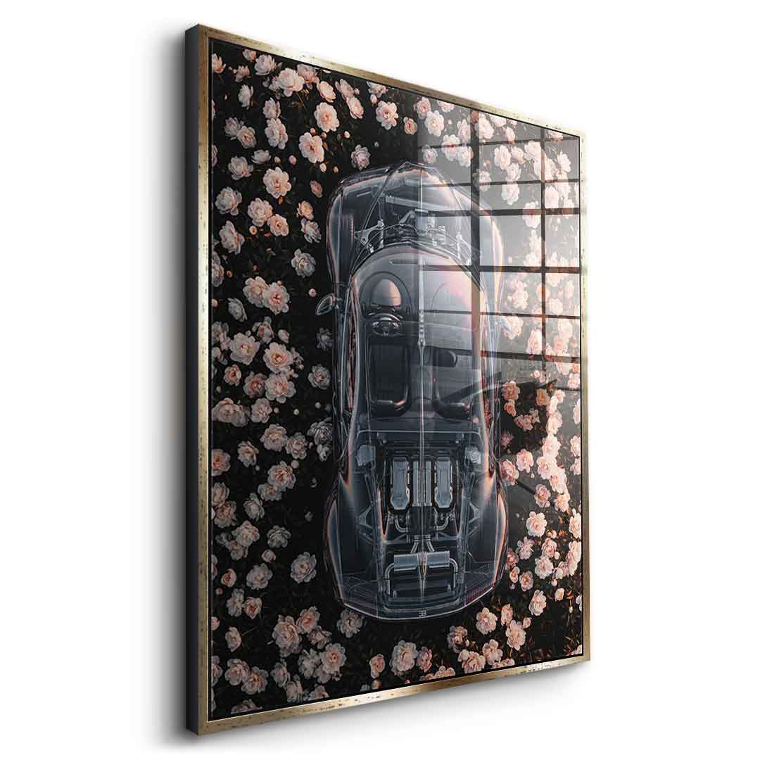 DOTCOMCANVAS® Bugatti in flowers Acrylglasbild – Detailansicht