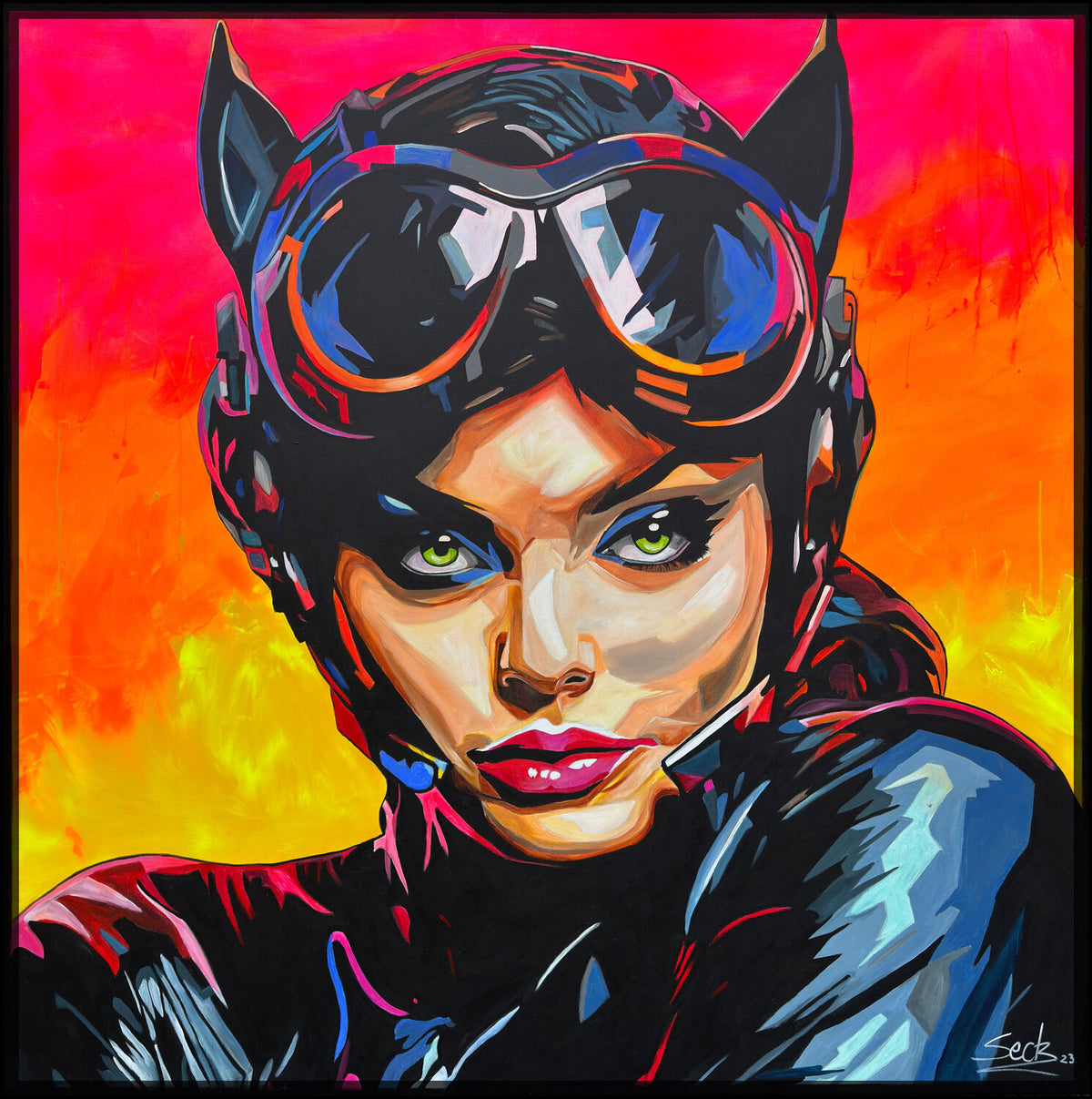 Sunset Cat – Original-Gemälde von Sabrina Seck