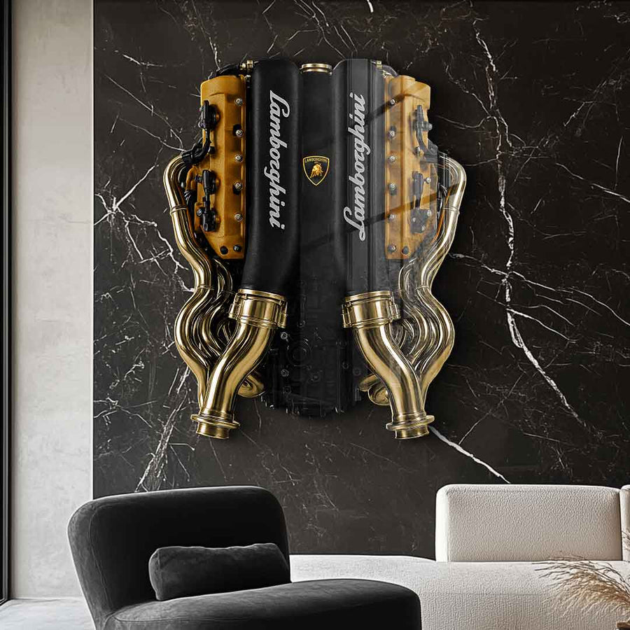 DOTCOMCANVAS 24K Feingold Bild Wandskulptur Lamborghini Engine - 24K Feingold