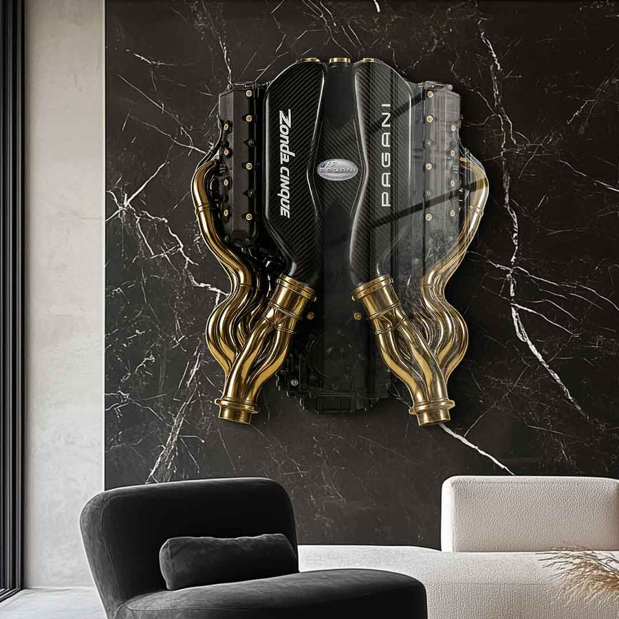 DOTCOMCANVAS 24K Feingold Bild Wandskulptur Pagani Engine - 24K Feingold