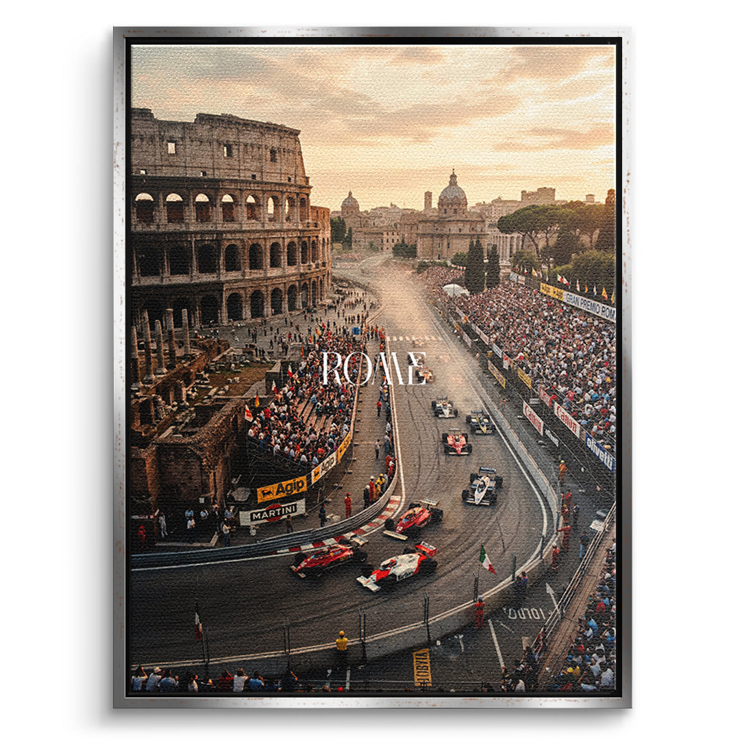 DOTCOMCANVAS Rome F1 Leinwandbild Vorderansicht mit silbernem Rahmen