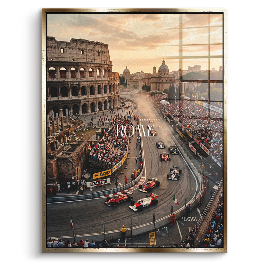 DOTCOMCANVAS Rome F1 Acrylglasbild Vorderansicht mit goldenem Rahmen