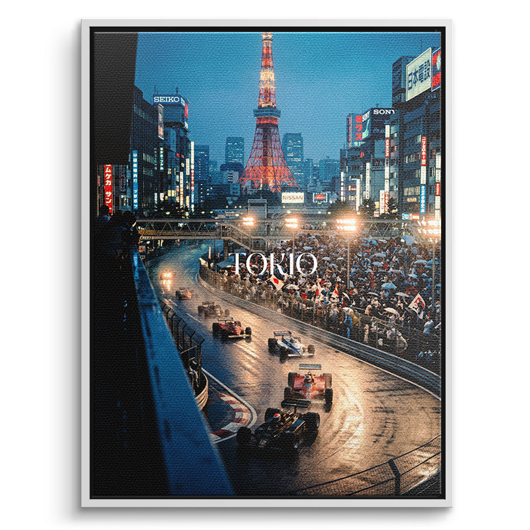 DOTCOMCANVAS Tokyo F1 Leinwandbild Vorderansicht mit weissem Rahmen
