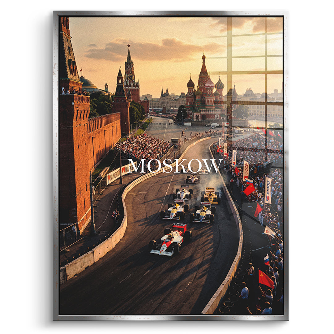 DOTCOMCANVAS Moscow F1 Acrylglasbild Vorderansicht mit silbernem Rahmen