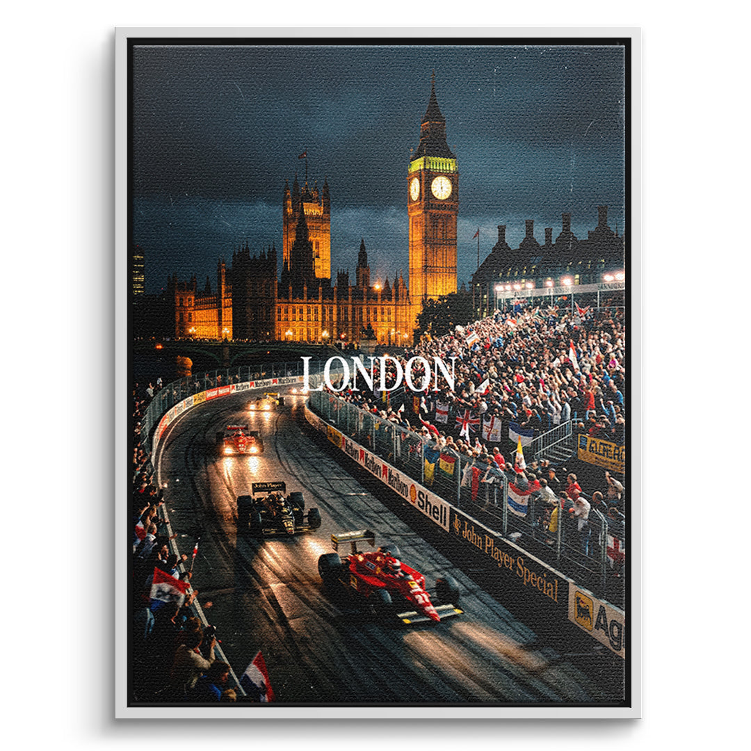 DOTCOMCANVAS London F1 Leinwandbild Vorderansicht mit weissem Rahmen