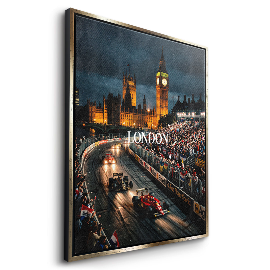 DOTCOMCANVAS London F1 Leinwandbild Seitenansicht gold