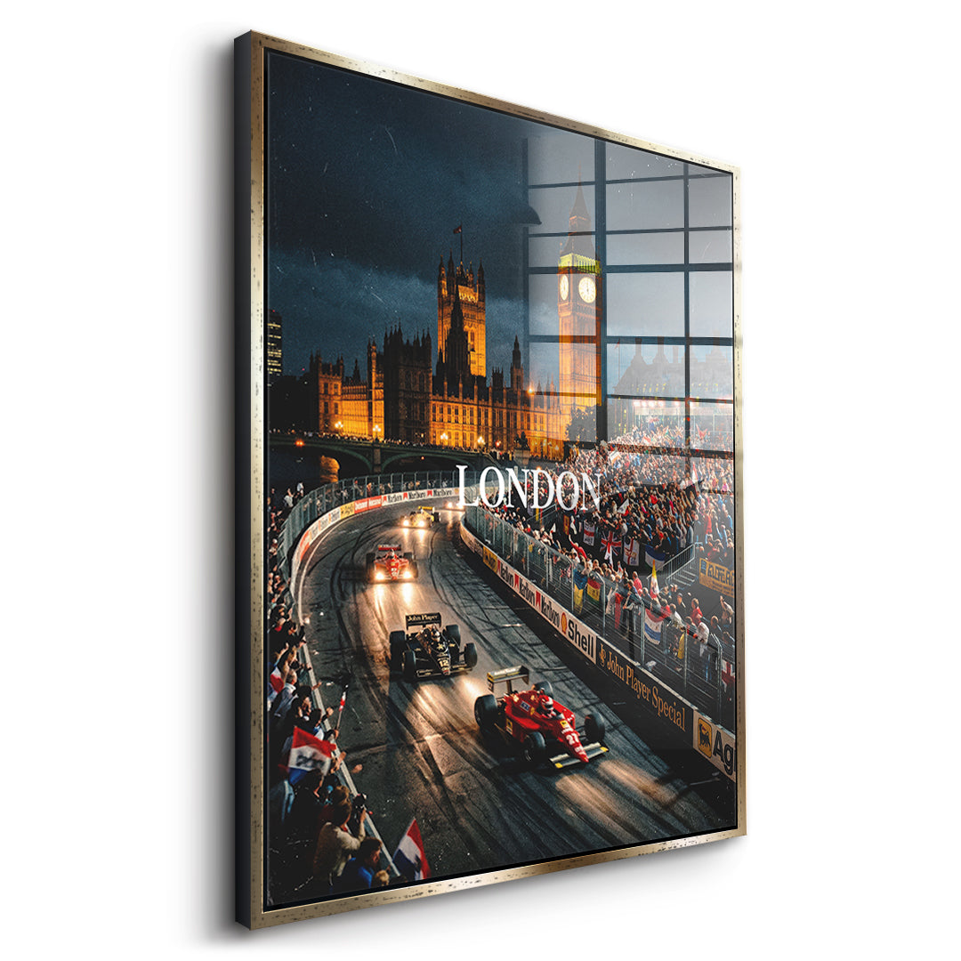 DOTCOMCANVAS London F1 Acrylglasbild Seitenansicht gold