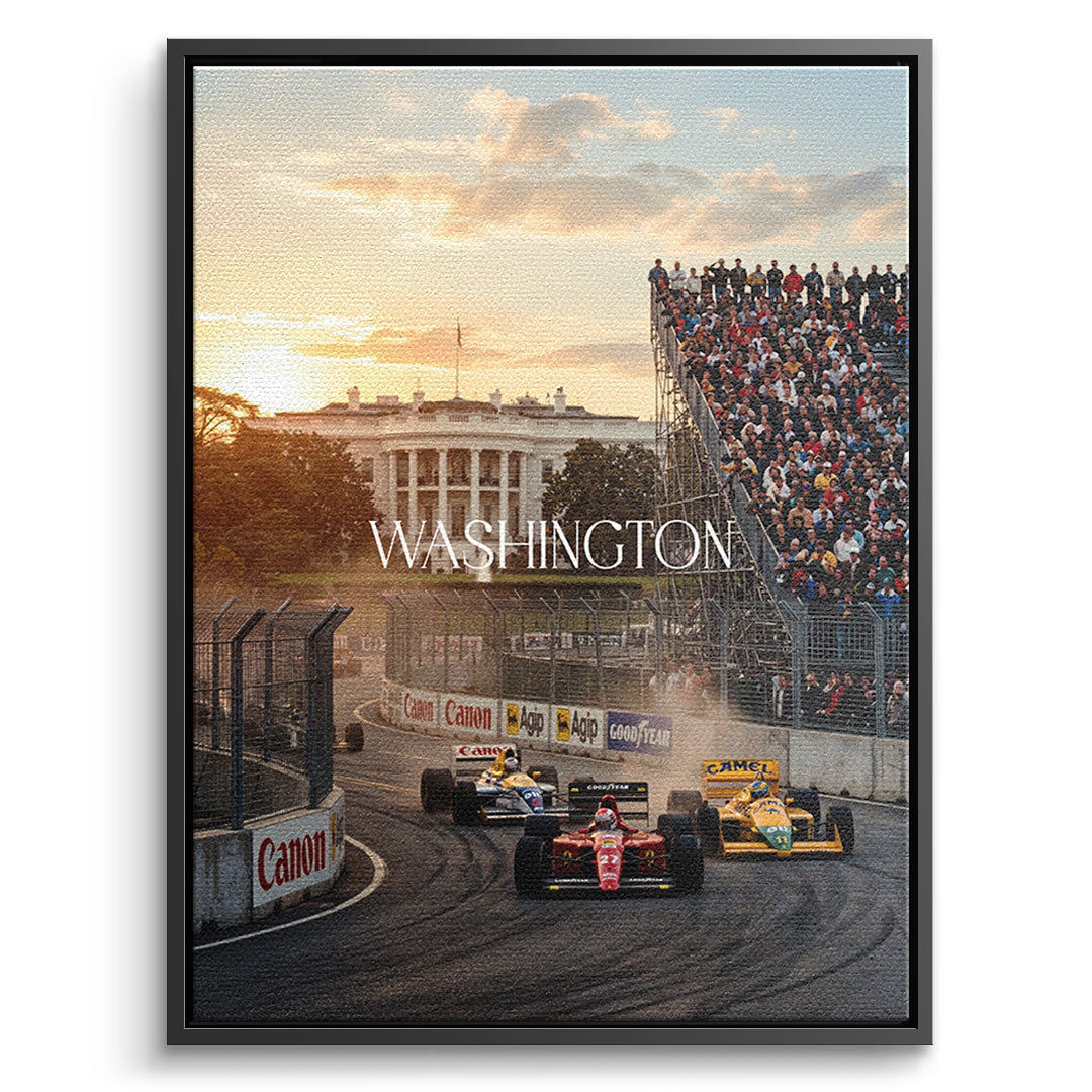 DOTCOMCANVAS Washington F1 Leinwandbild Vorderansicht mit schwarzem Rahmen