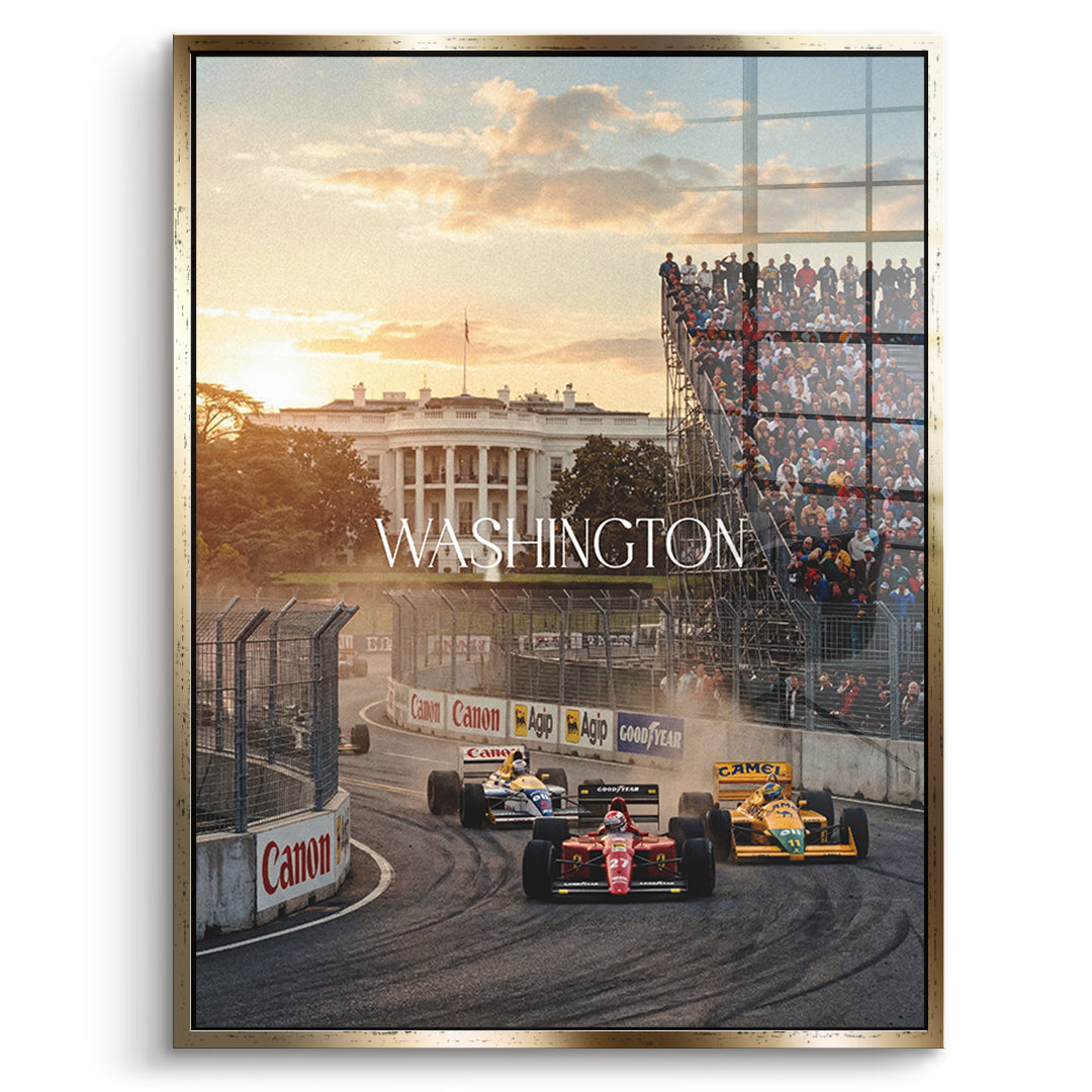 DOTCOMCANVAS Washington F1 Acrylglasbild Vorderansicht mit goldenem Rahmen