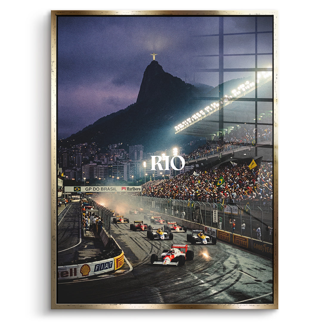 DOTCOMCANVAS Rio F1 Acrylglasbild Vorderansicht mit goldenem Rahmen