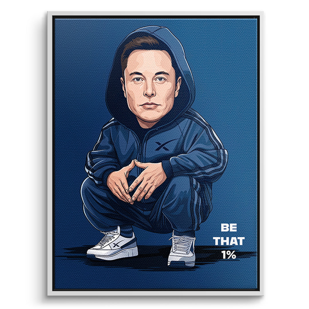 DOTCOMCANVAS Elon Musk Swag Leinwandbild Vorderansicht mit weissem Rahmen
